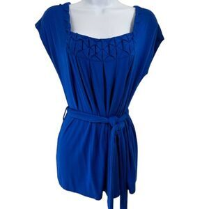 Spense Women's SZ M NWOT Cobalt Blue Knit Top Pintuck Detail Self Belt‎